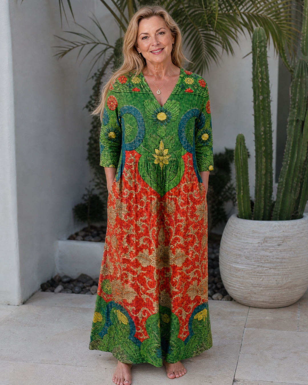 Selma | Abito midi boho con stampa vintage astratta