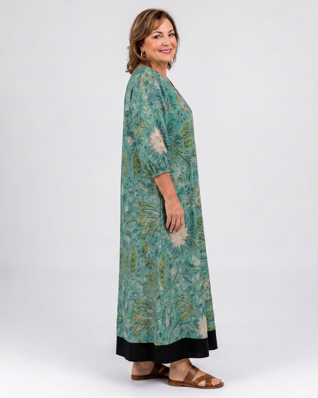 Sina | Abito midi boho con stampa di motivi botanici
