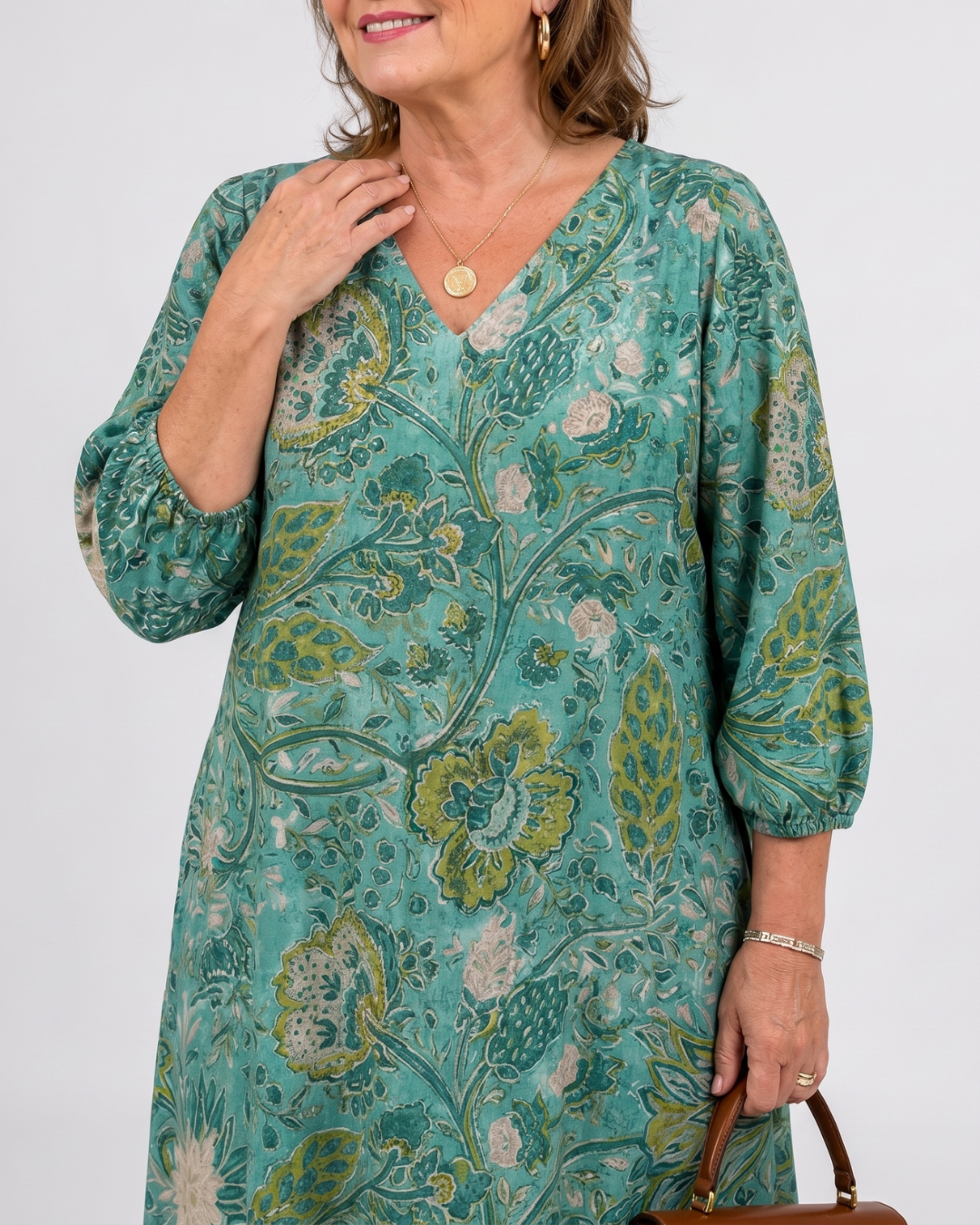 Sina | Abito midi boho con stampa di motivi botanici