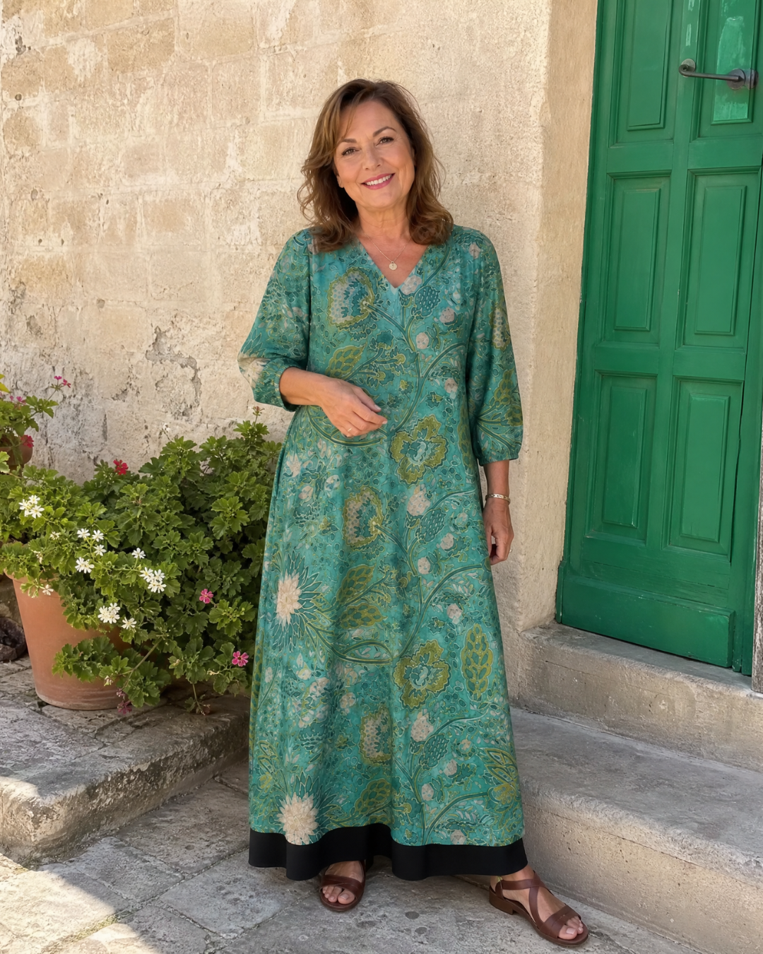 Sina | Abito midi boho con stampa di motivi botanici