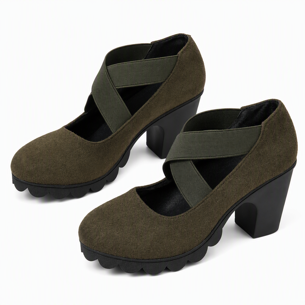 Lola | Women's Platform Shoes with Round Toe, Cross Strap, and Chunky Heel