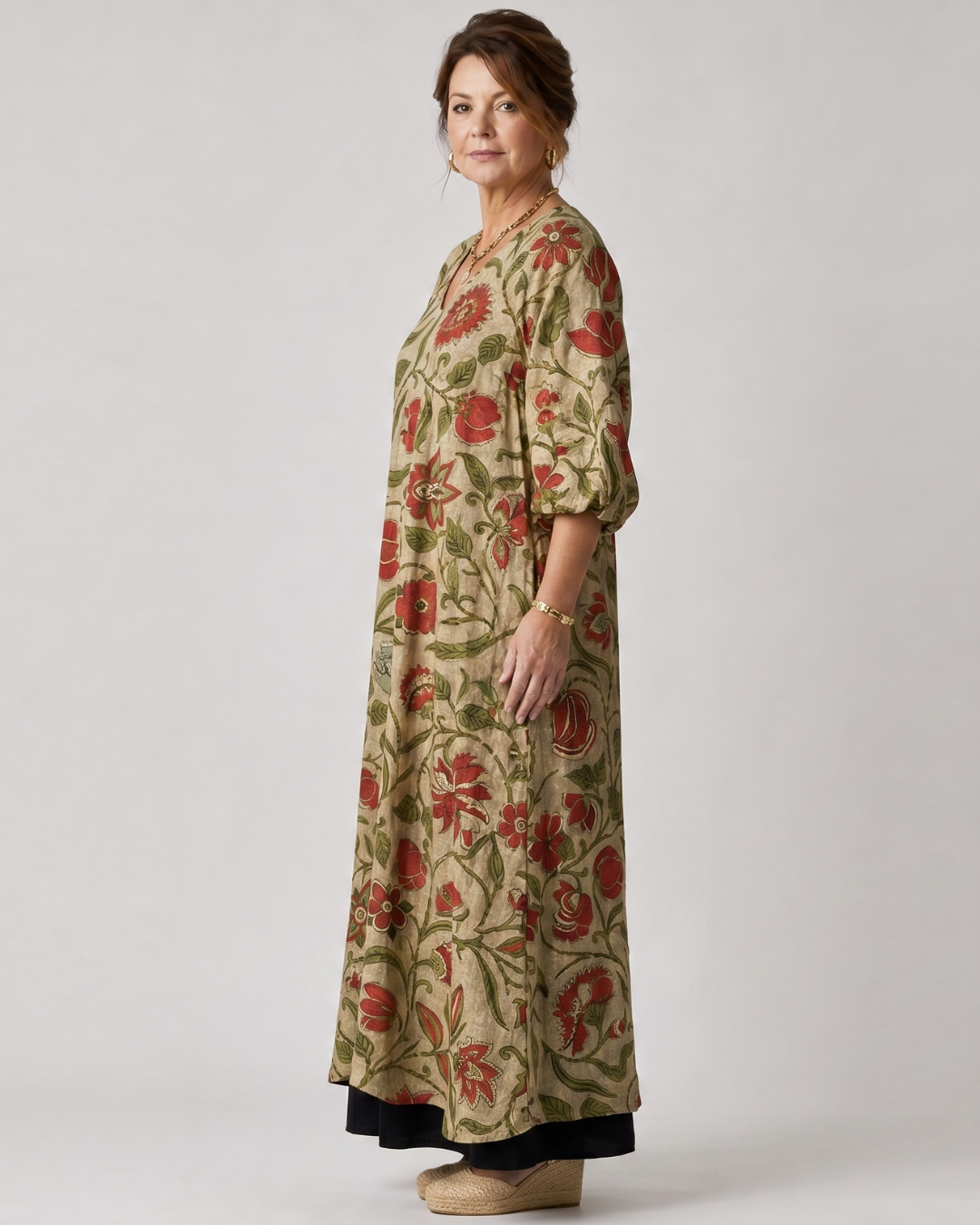 Wilhelmine | Abito midi boho con stampa botanica
