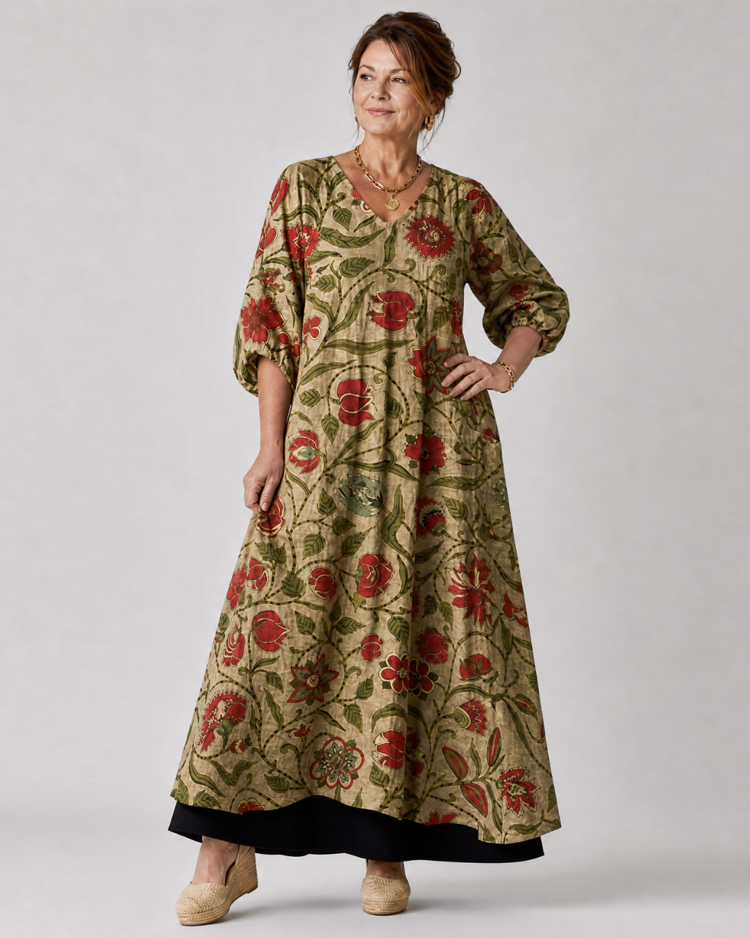 Wilhelmine | Abito midi boho con stampa botanica