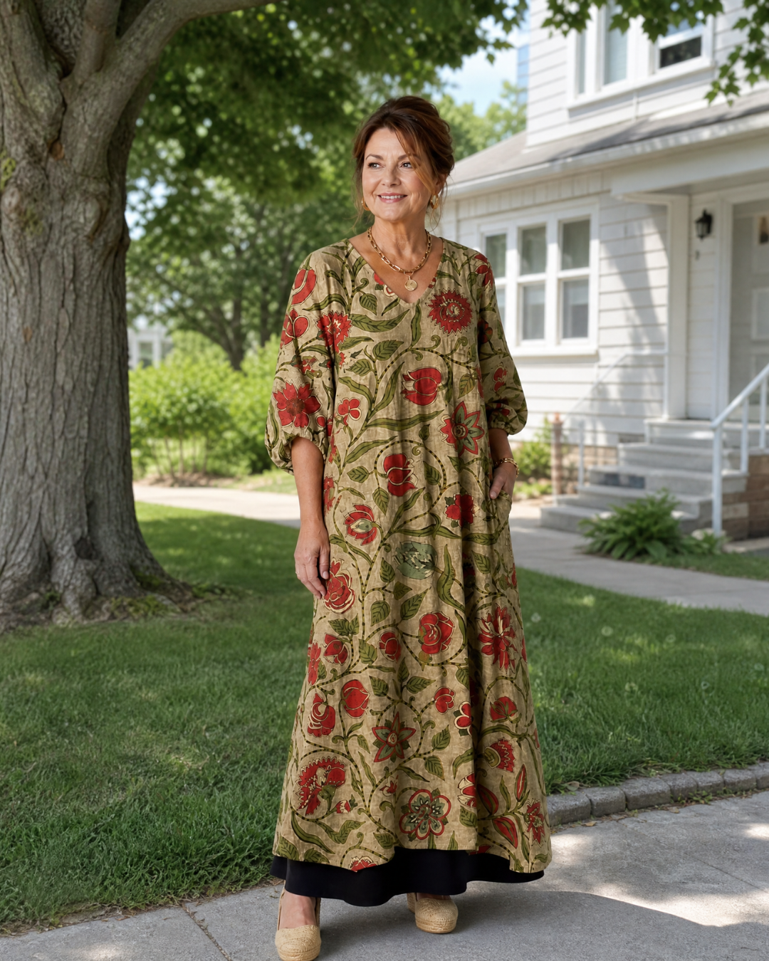 Wilhelmine | Abito midi boho con stampa botanica