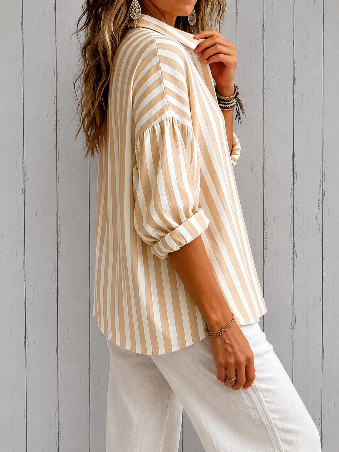 Nora | Soft Striped Collared Blouse