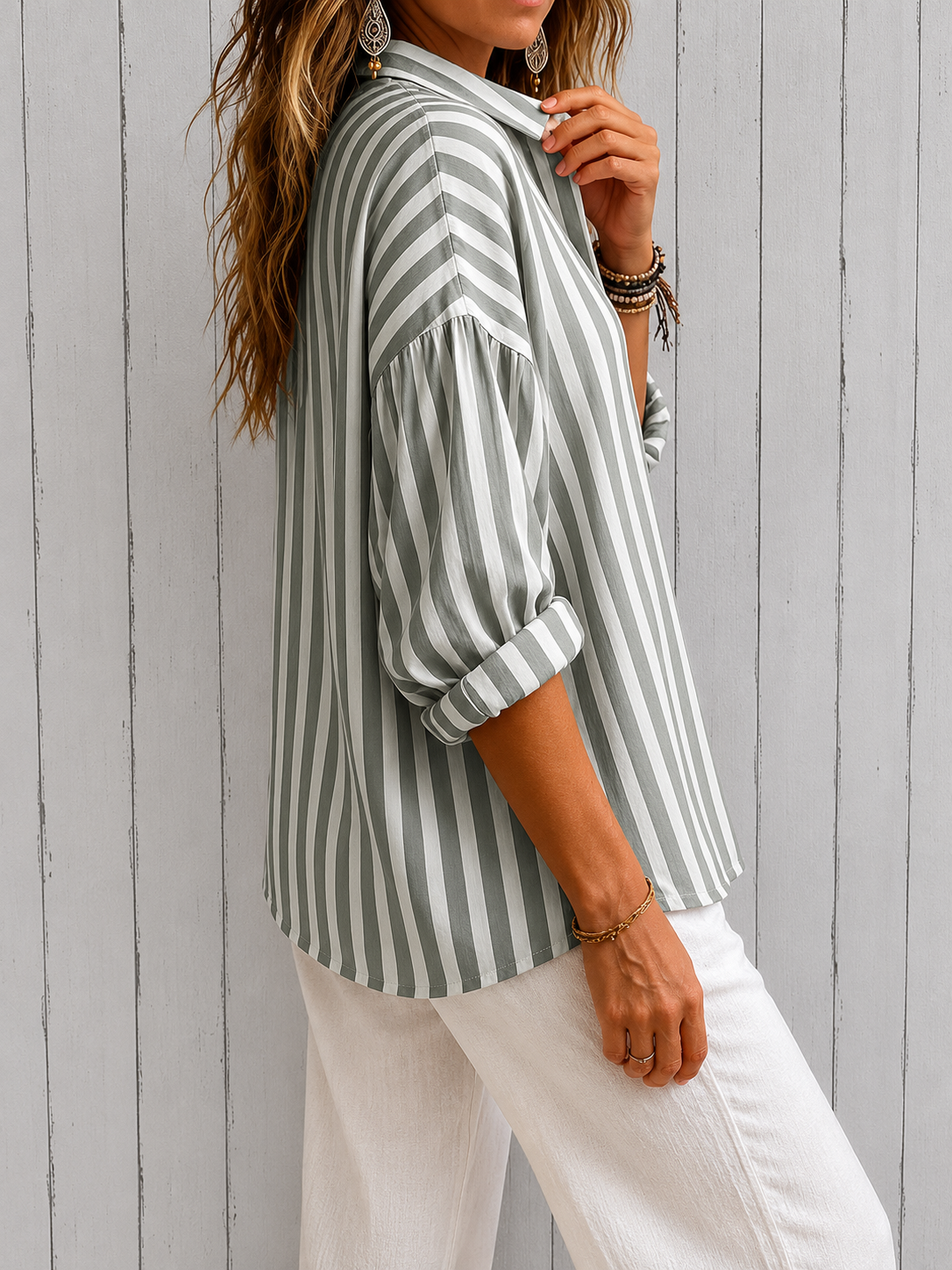 Nora | Soft Striped Collared Blouse