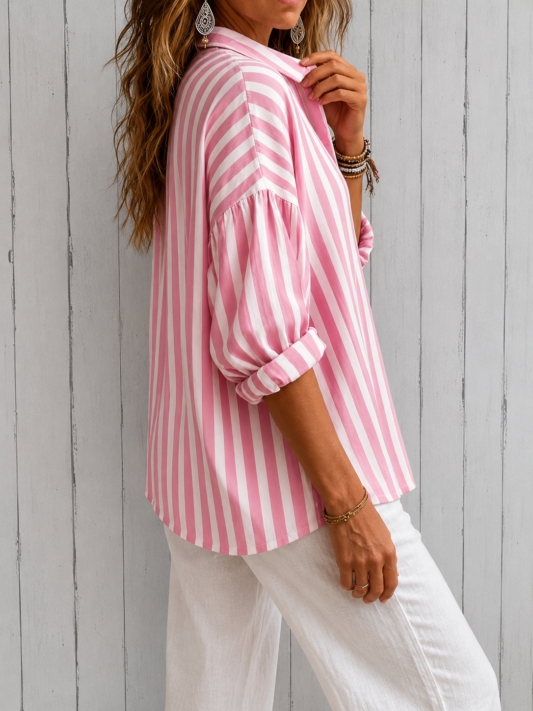 Nora | Soft Striped Collared Blouse